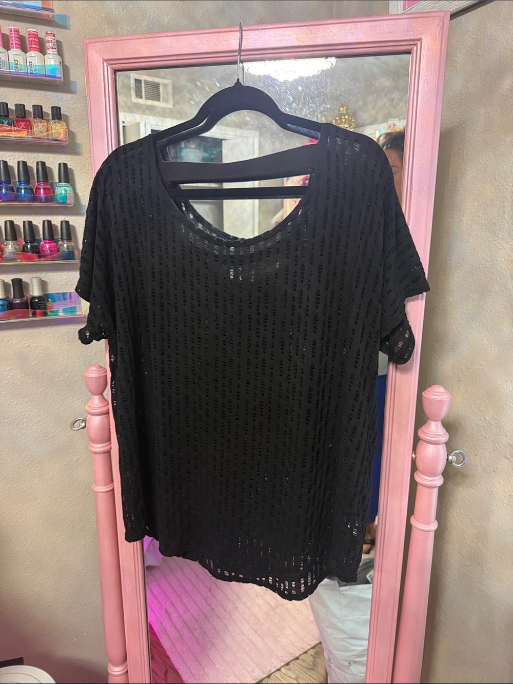 Maurices Black Short Sleeve Semi-Sheer Knit Top